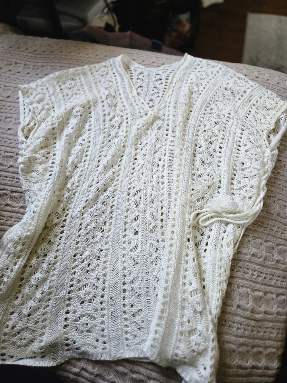 Open-Knit Cream Crochet Tunic